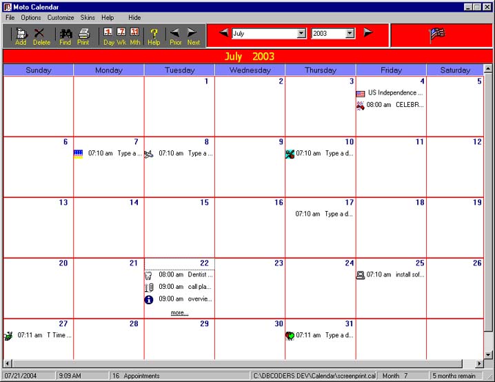 Moto Calendar screen shot